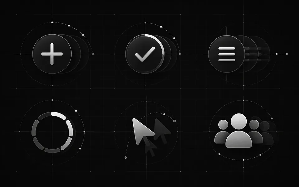Animated Rive interface icon system with motion paths